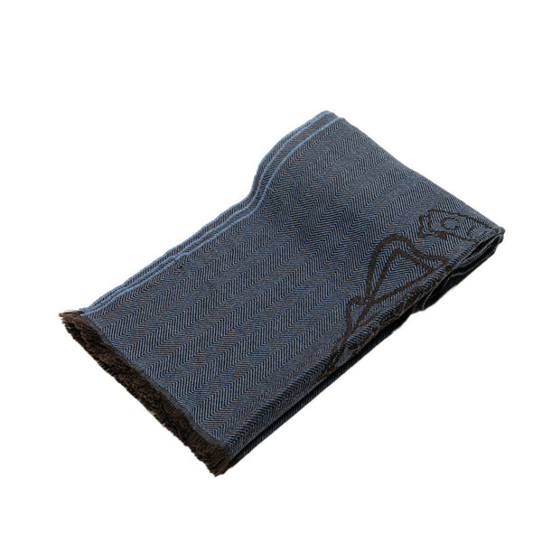 グッチ エンブレム クレスト ヘリンボン マフラー 08.338.986 ブルー ブラウン ウール レディース GUCCI 【中古】