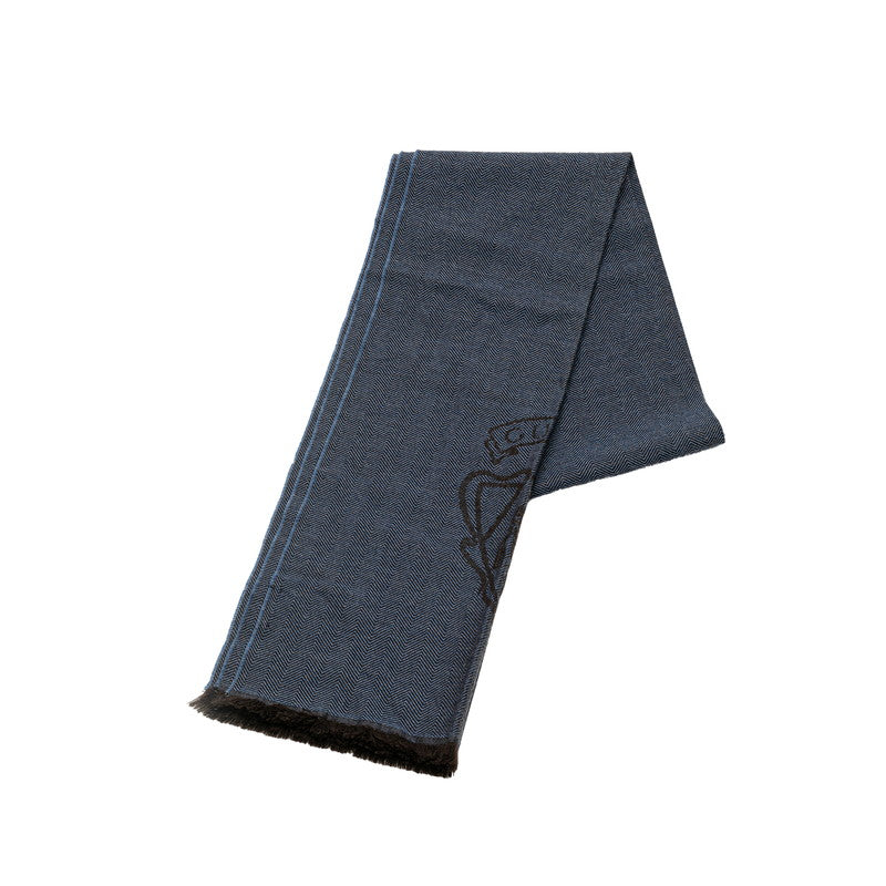 グッチ エンブレム クレスト ヘリンボン マフラー 08.338.986 ブルー ブラウン ウール レディース GUCCI 【中古】