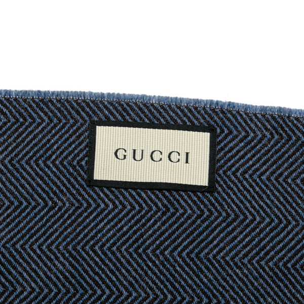 グッチ エンブレム クレスト ヘリンボン マフラー 08.338.986 ブルー ブラウン ウール レディース GUCCI 【中古】