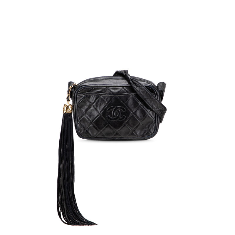 シャネル マトラッセ ココマーク タッセル 斜め掛け ショルダーバッグ ブラック ラムスキン レディース CHANEL 【中古】