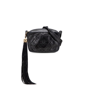シャネル マトラッセ ココマーク タッセル 斜め掛け ショルダーバッグ ブラック ラムスキン レディース CHANEL 【中古】