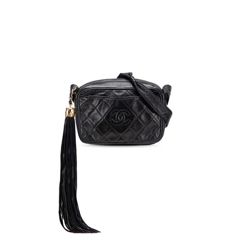 シャネル マトラッセ ココマーク タッセル 斜め掛け ショルダーバッグ ブラック ラムスキン レディース CHANEL 【中古】