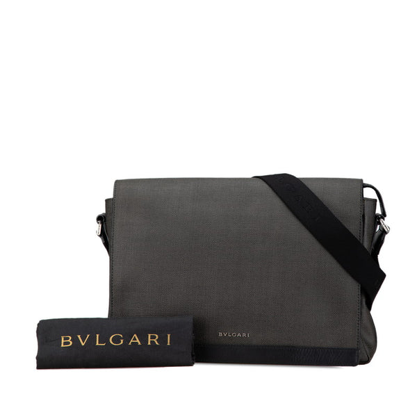 ブルガリ 斜め掛け ショルダーバッグ グレー ブラック PVC レザー メンズ BVLGARI 【中古】