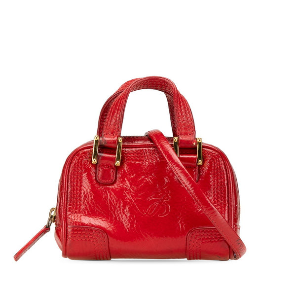 ロエベ アナグラム アマソナ ミニバッグ 斜め掛け ショルダーバッグ レッド パテントレザー レディース LOEWE 【中古】