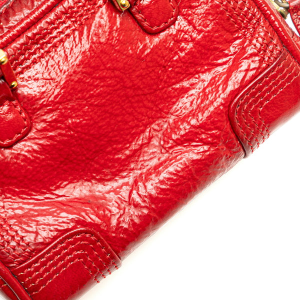 ロエベ アナグラム アマソナ ミニバッグ 斜め掛け ショルダーバッグ レッド パテントレザー レディース LOEWE 【中古】