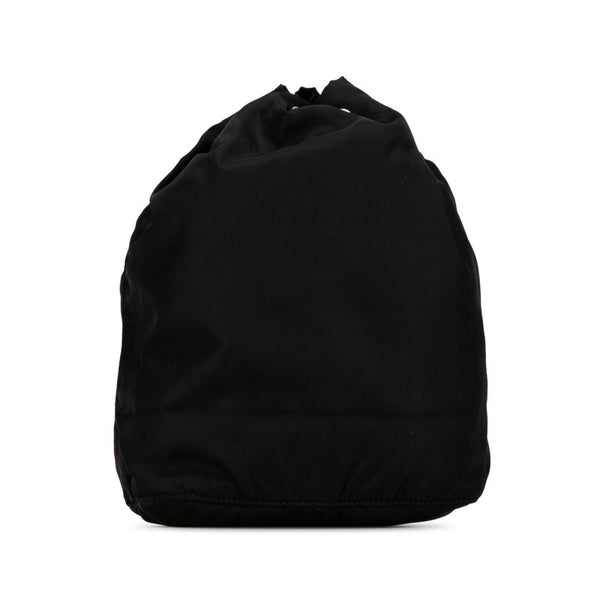プラダ 三角ロゴプレート 巾着バッグ ポーチ ブラック ナイロン レザー レディース PRADA 【中古】