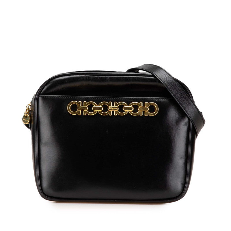 サルヴァトーレフェラガモ ガンチーニ 斜め掛け ショルダーバッグ  BA21 5195 ブラック レザー レディース Salvatore Ferragamo 【中古】