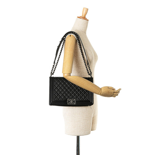 シャネル ココマーク ボーイシャネル チェーン ショルダーバッグ ブラック ラムスキン レディース CHANEL 【中古】