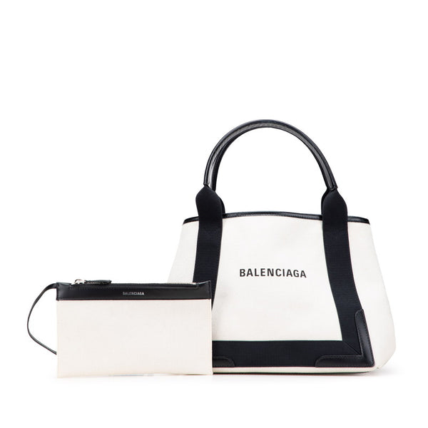 バレンシアガ ネイビーカバス ハンドバッグ トートバッグ 339933 ベージュ ブラック キャンバス レザー レディース BALENCIAGA 【中古】