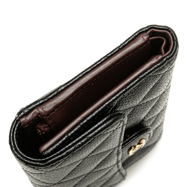 シャネル マトラッセ ココマーク 三つ折り財布 AP0232 ブラック キャビアスキン レディース CHANEL 【中古】