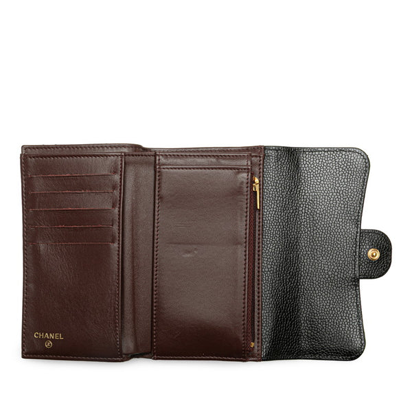 シャネル マトラッセ ココマーク 三つ折り財布 AP0232 ブラック キャビアスキン レディース CHANEL 【中古】
