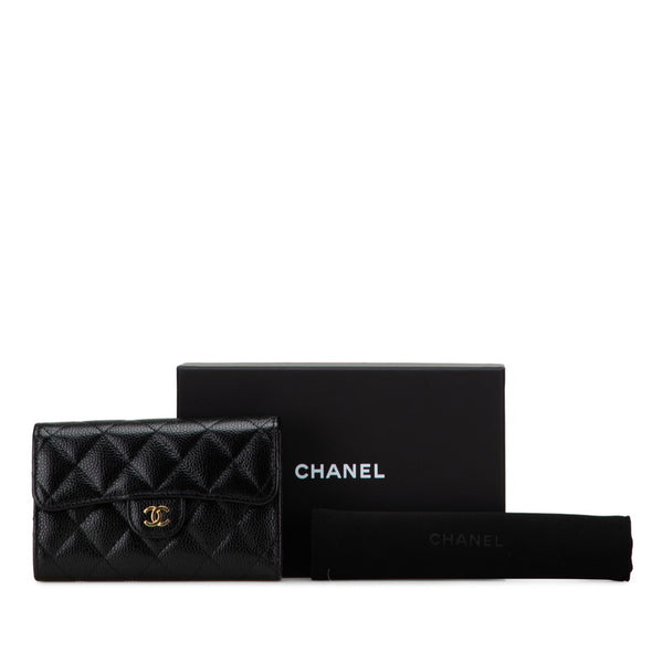 シャネル マトラッセ ココマーク 三つ折り財布 AP0232 ブラック キャビアスキン レディース CHANEL 【中古】