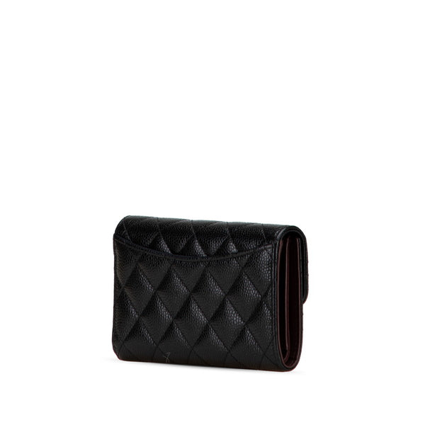 シャネル マトラッセ ココマーク 三つ折り財布 AP0232 ブラック キャビアスキン レディース CHANEL 【中古】