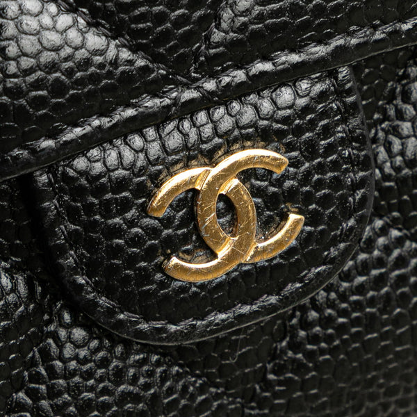 シャネル マトラッセ ココマーク 三つ折り財布 AP0232 ブラック キャビアスキン レディース CHANEL 【中古】