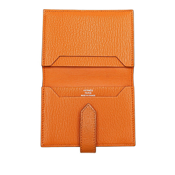 エルメス ベアン カードケース 名刺入れ  オレンジ シェーブル レディース HERMES 【中古】