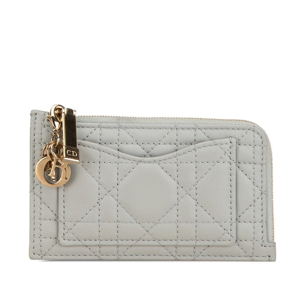 ディオール カナージュ コインケース フラグメントケース グレー レザー レディース Dior 【中古】