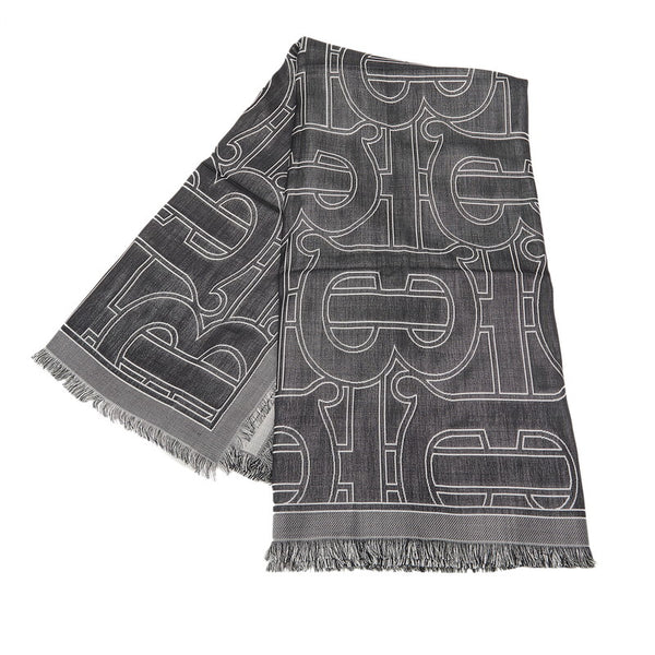 バーバリー TBモノグラム 大判ストール ブラック シルク ウール レディース BURBERRY 【中古】
