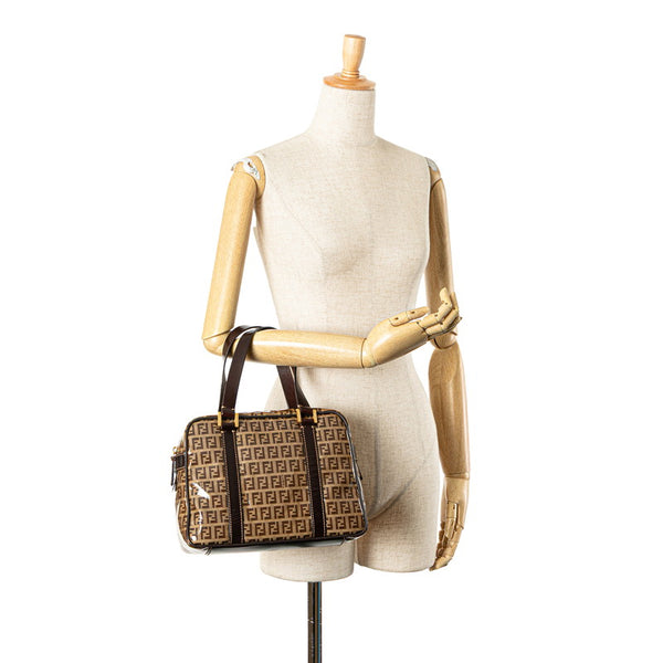 フェンディ ズッキーノ ハンドバッグ 16427 ブラウン エナメル キャンバス レディース FENDI 【中古】