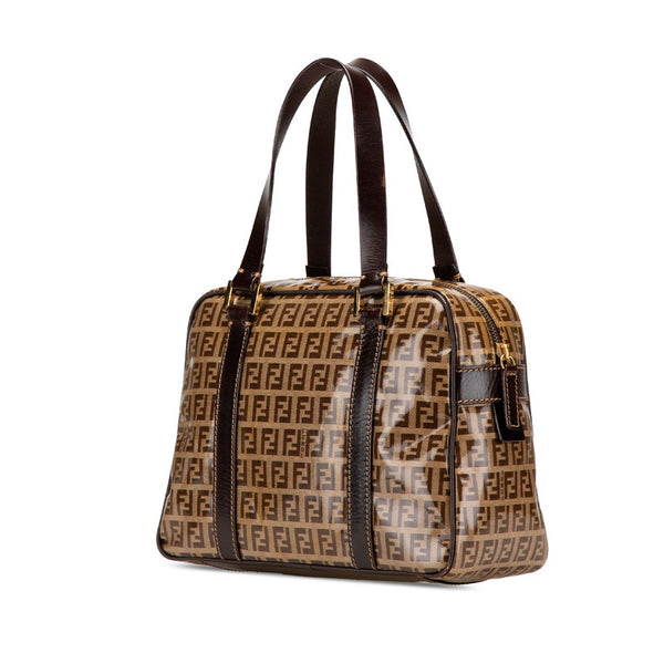 フェンディ ズッキーノ ハンドバッグ 16427 ブラウン エナメル キャンバス レディース FENDI 【中古】