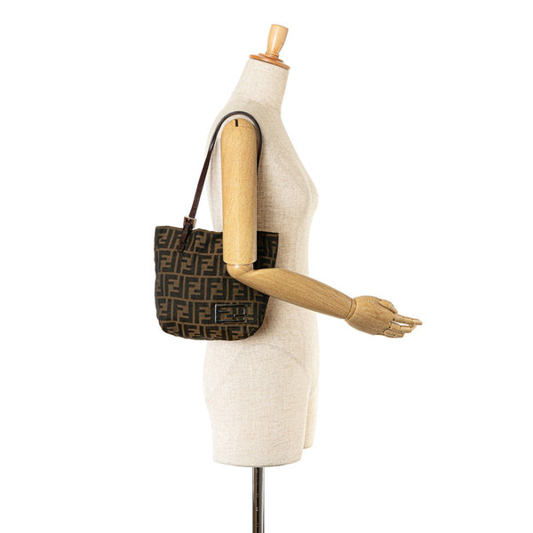 フェンディ ズッカ ミニ ハンドバッグ トートバッグ 2370 ブラウン キャンバス レザー レディース FENDI 【中古】