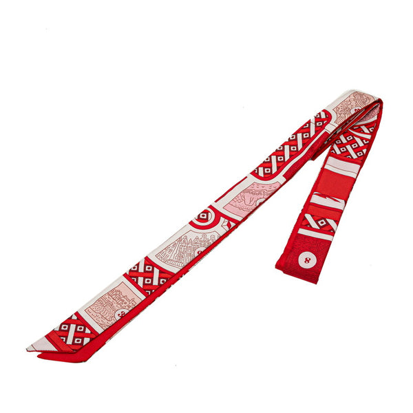 エルメス ツイリー ツイロン LE TOUR DU MONDE EN 63 Cases 63マスの世界旅行 スカーフ レッド マルチカラー シルク レディース HERMES 【中古】