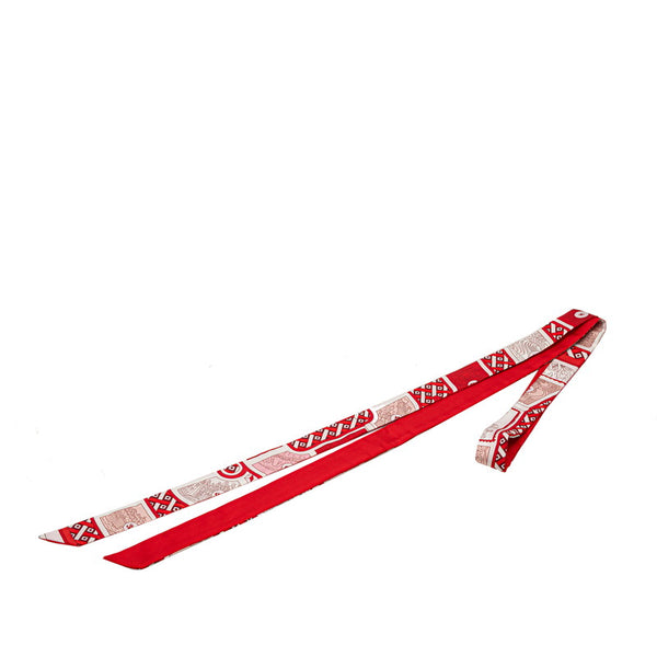 エルメス ツイリー ツイロン LE TOUR DU MONDE EN 63 Cases 63マスの世界旅行 スカーフ レッド マルチカラー シルク レディース HERMES 【中古】