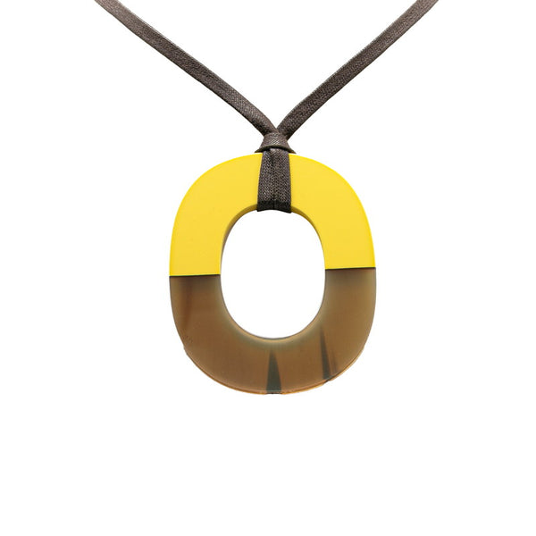 エルメス ラッカー ネックレス ブラウン イエロー バッファローホーン レディース HERMES 【中古】