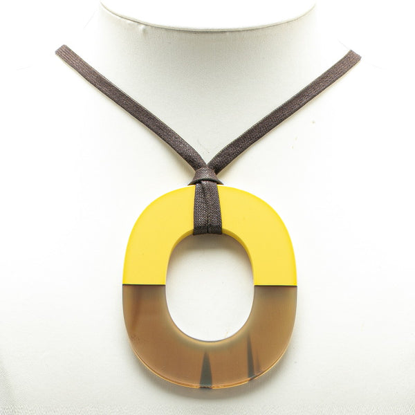 エルメス ラッカー ネックレス ブラウン イエロー バッファローホーン レディース HERMES 【中古】