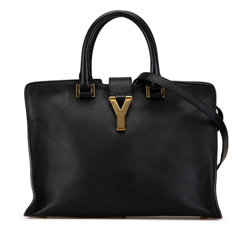 サンローラン Yライン カバス ハンドバッグ ショルダーバッグ 2WAY ブラック レザー レディース SAINT LAURENT 【中古】