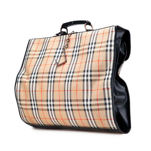 バーバリー ノバチェック シャドーホース ガーメントケース スーツケース ベージュ ブラック キャンバス レザー レディース BURBERRY 【中古】
