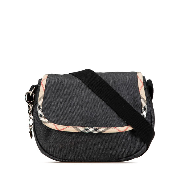 バーバリー ノバチェック 斜め掛け ショルダーバッグ ブラック ベージュ デニム レディース BURBERRY 【中古】