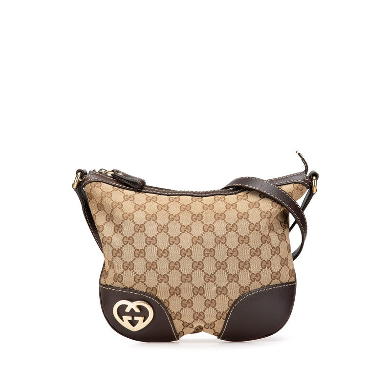 グッチ GGキャンバス ラブリーハート ショルダーバッグ 257072 ベージュ ブラウン キャンバス レザー レディース GUCCI 【中古】
