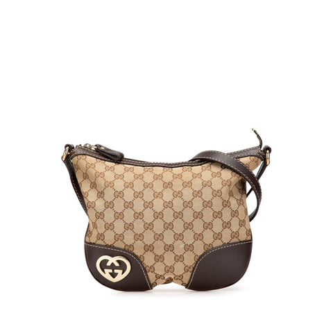 グッチ GGキャンバス ラブリーハート ショルダーバッグ 257072 ベージュ ブラウン キャンバス レザー レディース GUCCI 【中古】