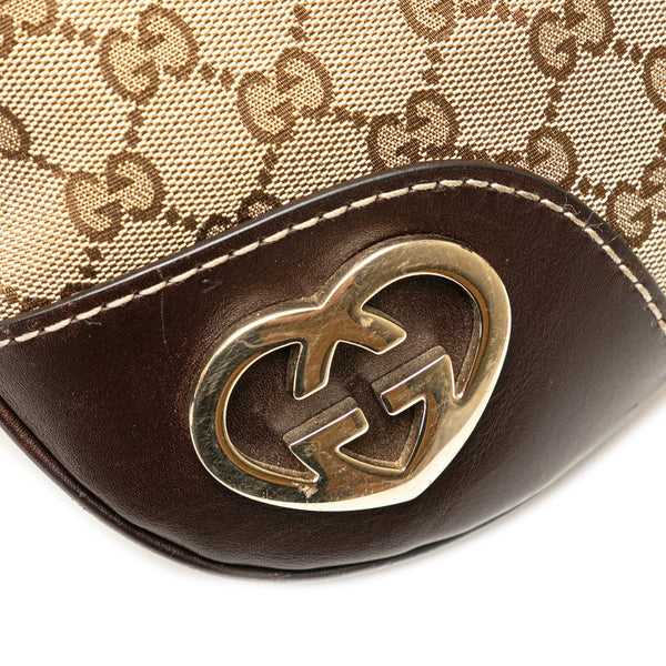 グッチ GGキャンバス ラブリーハート ショルダーバッグ 257072 ベージュ ブラウン キャンバス レザー レディース GUCCI 【中古】