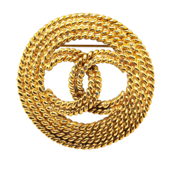 シャネル ココマーク チェーン ラウンド ブローチ ゴールド メッキ レディース CHANEL 【中古】