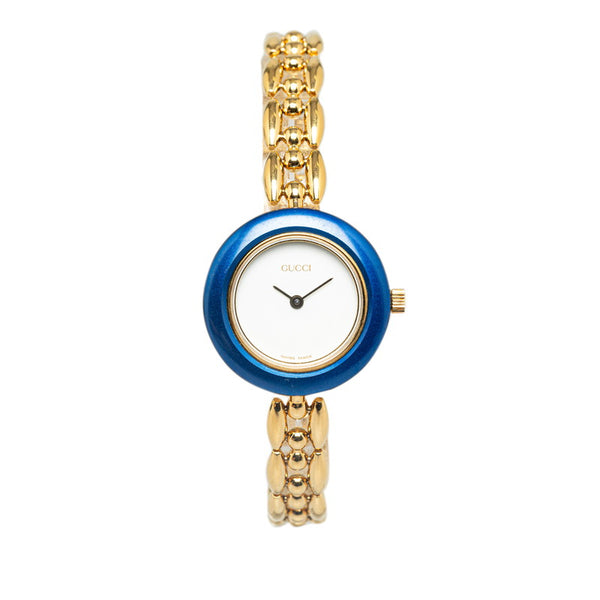 グッチ チェンジベゼル 腕時計 クオーツ ホワイト文字盤 メッキ レディース GUCCI 【中古】