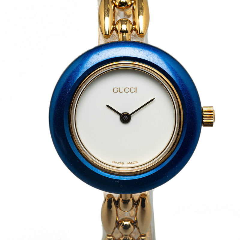 グッチ チェンジベゼル 腕時計 クオーツ ホワイト文字盤 メッキ レディース GUCCI 【中古】
