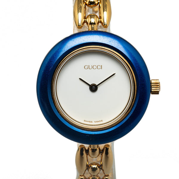 グッチ チェンジベゼル 腕時計 クオーツ ホワイト文字盤 メッキ レディース GUCCI 【中古】