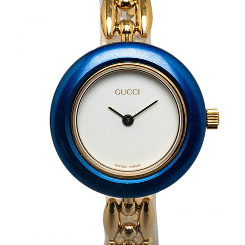 グッチ チェンジベゼル 腕時計 クオーツ ホワイト文字盤 メッキ レディース GUCCI 【中古】