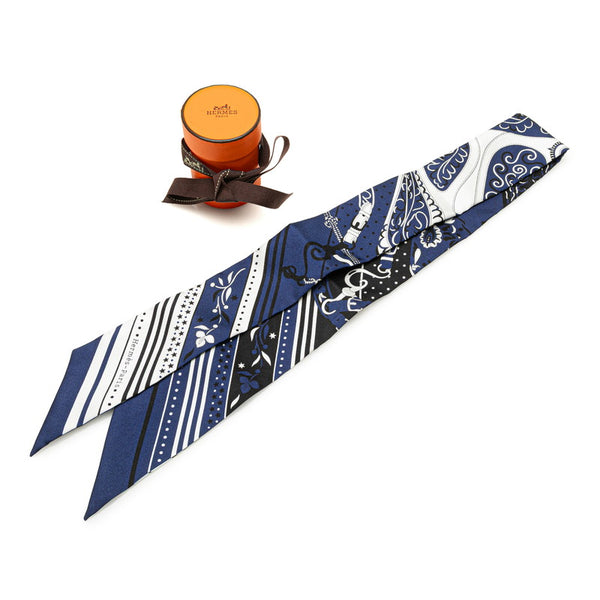 エルメス ツイリー Festival des Amazones アマゾンの祭典 スカーフ ネイビー ブラック ホワイト シルク レディース HERMES 【中古】
