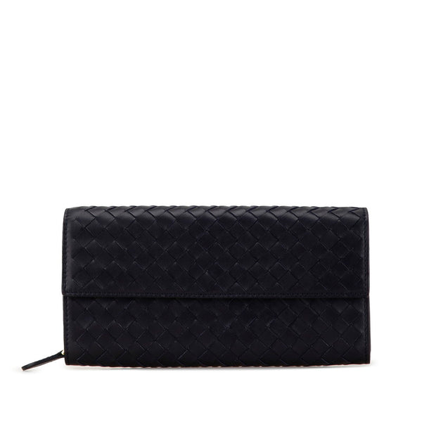 ボッテガヴェネタ イントレチャート 長財布 150509 ネイビー レザー レディース BOTTEGAVENETA 【中古】
