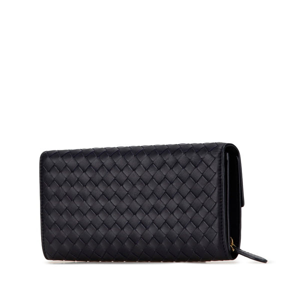 ボッテガヴェネタ イントレチャート 長財布 150509 ネイビー レザー レディース BOTTEGAVENETA 【中古】