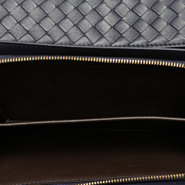 ボッテガヴェネタ イントレチャート 長財布 150509 ネイビー レザー レディース BOTTEGAVENETA 【中古】