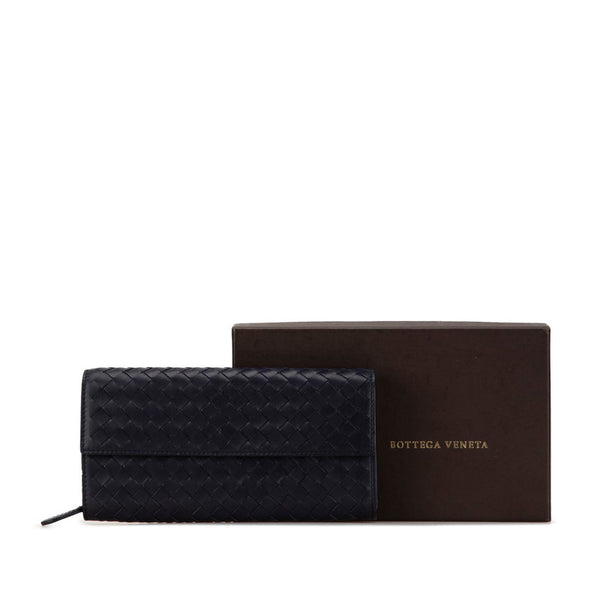 ボッテガヴェネタ イントレチャート 長財布 150509 ネイビー レザー レディース BOTTEGAVENETA 【中古】
