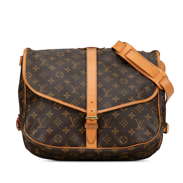ルイ ヴィトン モノグラム ソミュール35 斜め掛け ショルダーバッグ M42254 ブラウン PVC レザー レディース LOUIS VUITTON 【中古】