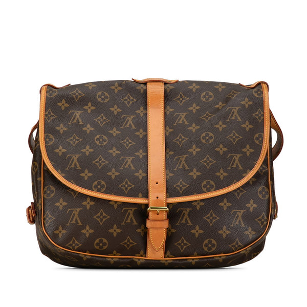 ルイ ヴィトン モノグラム ソミュール35 斜め掛け ショルダーバッグ M42254 ブラウン PVC レザー レディース LOUIS VUITTON 【中古】