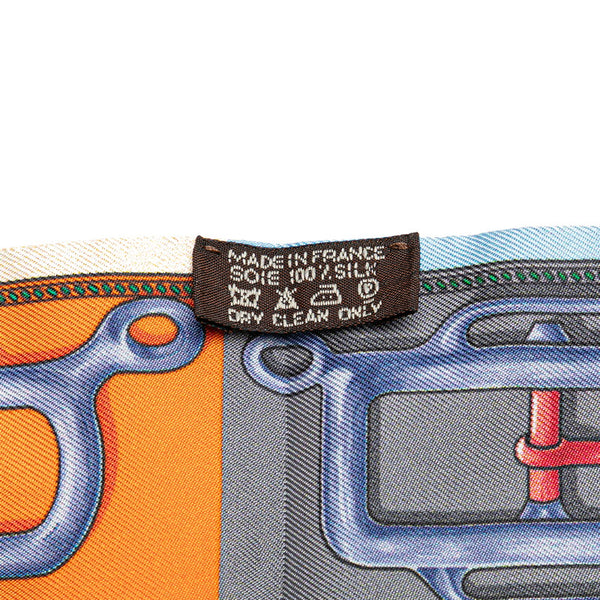 エルメス ツイリー Attelage アトラージュのバックル スカーフ オレンジ マルチカラー シルク レディース HERMES 【中古】