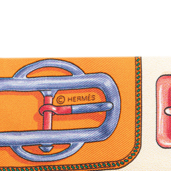 エルメス ツイリー Attelage アトラージュのバックル スカーフ オレンジ マルチカラー シルク レディース HERMES 【中古】