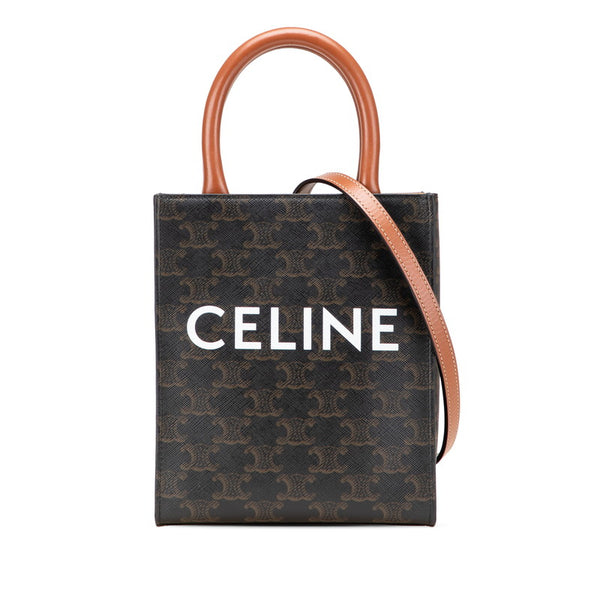 セリーヌ トリオンフ ミニ バーティカル カバ トートバッグ ショルダーバッグ 2WAY ブラウン PVC レザー レディース CELINE 【中古】
