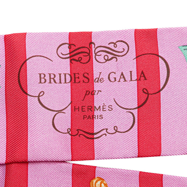 エルメス ツイリー BRIDES de GALA par 式典用馬勒 スカーフ ピンク レッド マルチカラー シルク レディース HERMES 【中古】